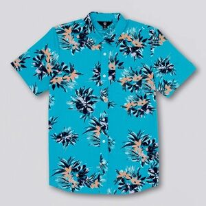 VOLCOM WARBLER TROPICAL SHORT SLEEVE SHIRT - BLUE COMBO size large